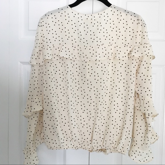 NWT Max Studio Ruffle Sleeve Blouse w/ Polka Dots - Picture 3 of 3
